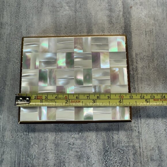 1950’s Evening Bag REME Switzerland Mother Of Pearl Gold Tone Makeup Compact - Picture 13 of 13
